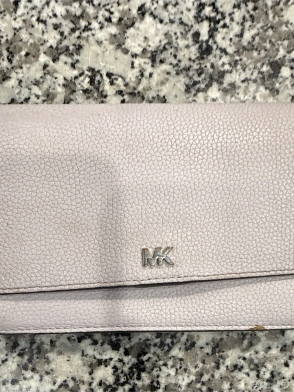 Michael Kors Light Blush Pink Pebbled Leather Clutch with MK Logo